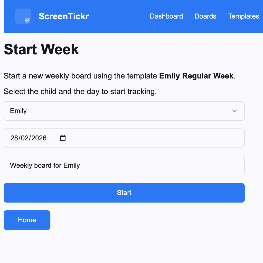 Activating a weekly ScreenTickr board by choosing a start date